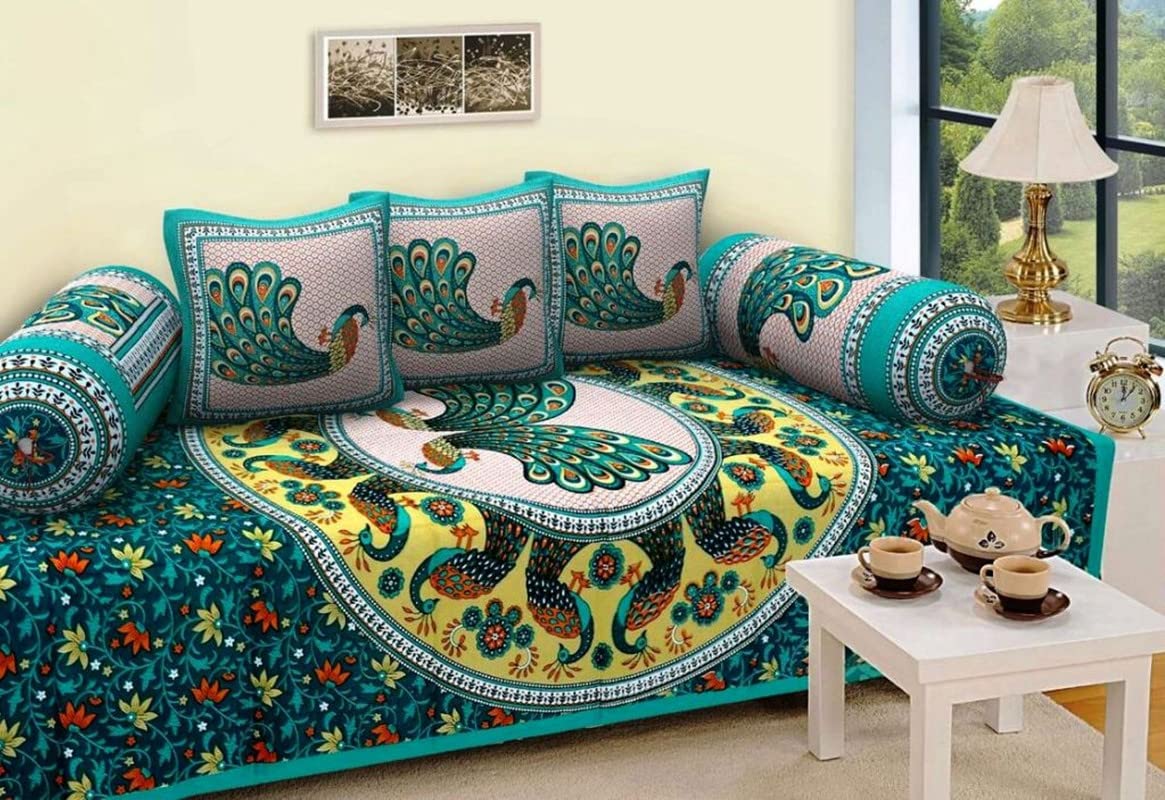 Buy Orchid Homz Jaipuri Peacock Print Pure Cotton Diwan Set for